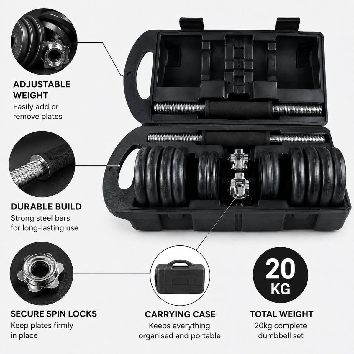 Pulse USA 20kg Adjustable Dumbbells