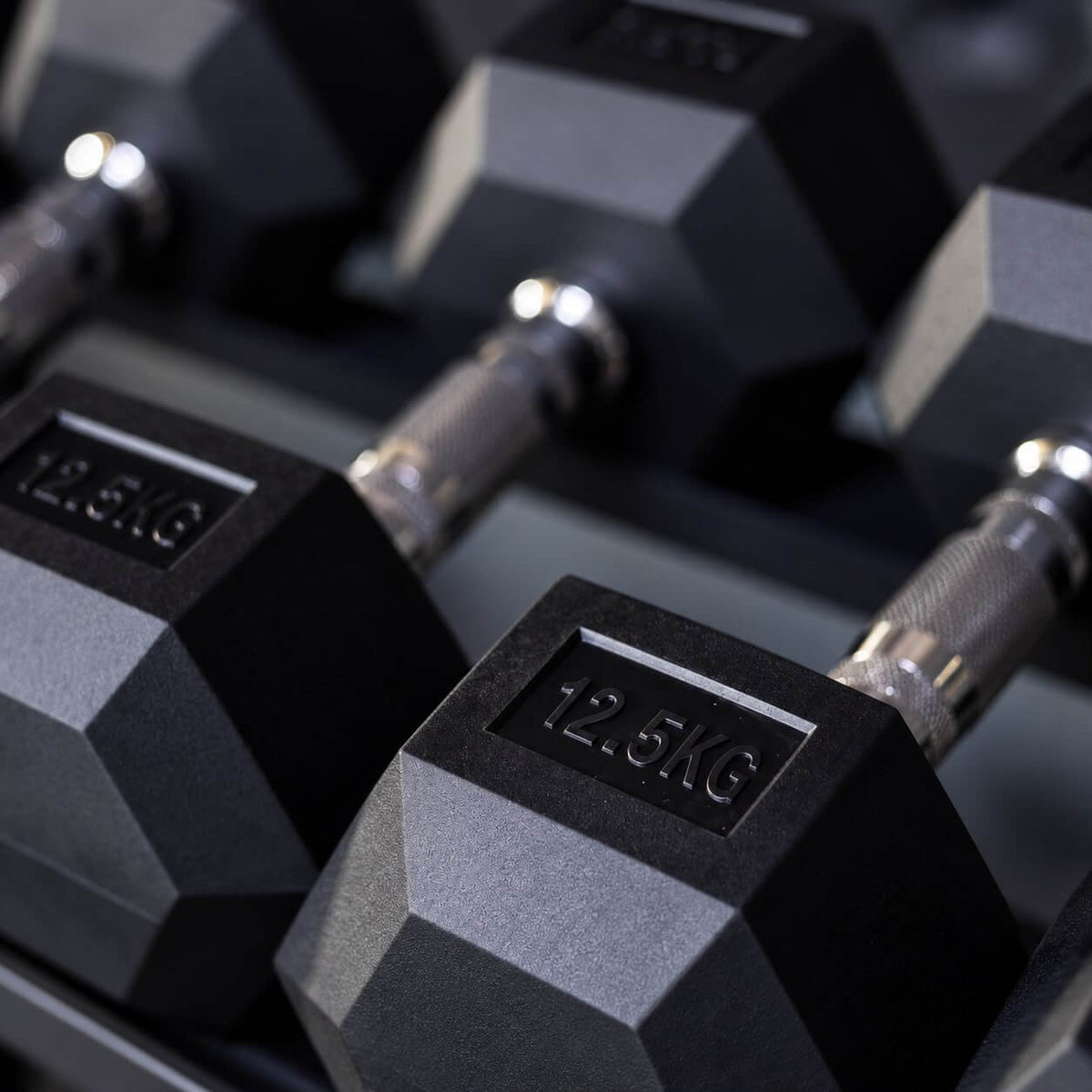 Rubber Hex 5kg - 30kg Dumbbells + 3 Tier Storage Rack